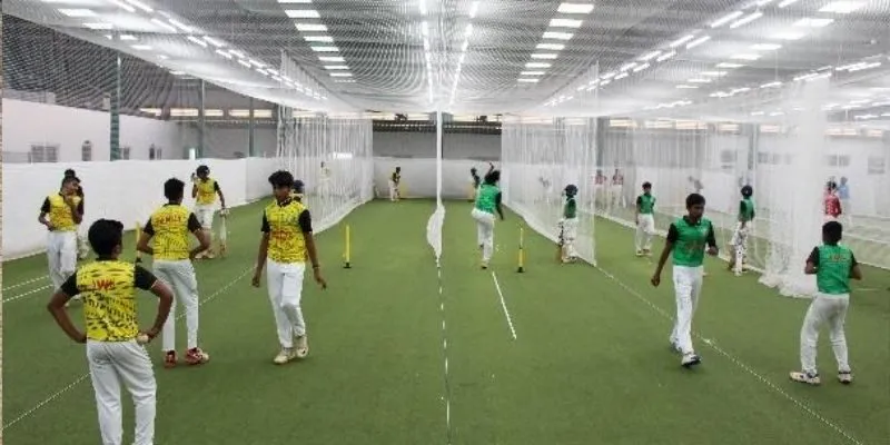 Young cricketers training in elite performance facilities 